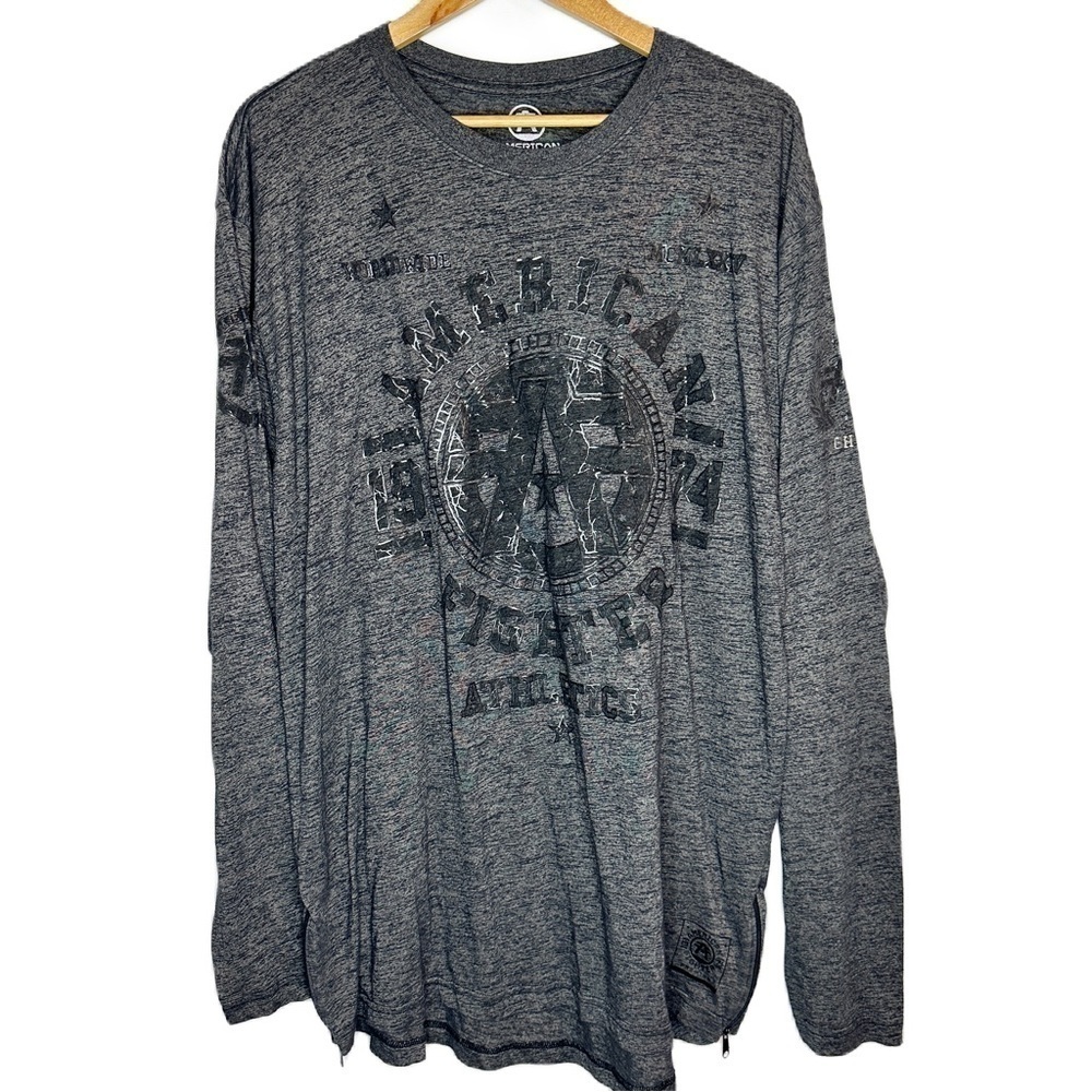 American Fighter Grey Zipper Iconic Long Sleeve Graphic Shirt Men’s Shirt 3XL